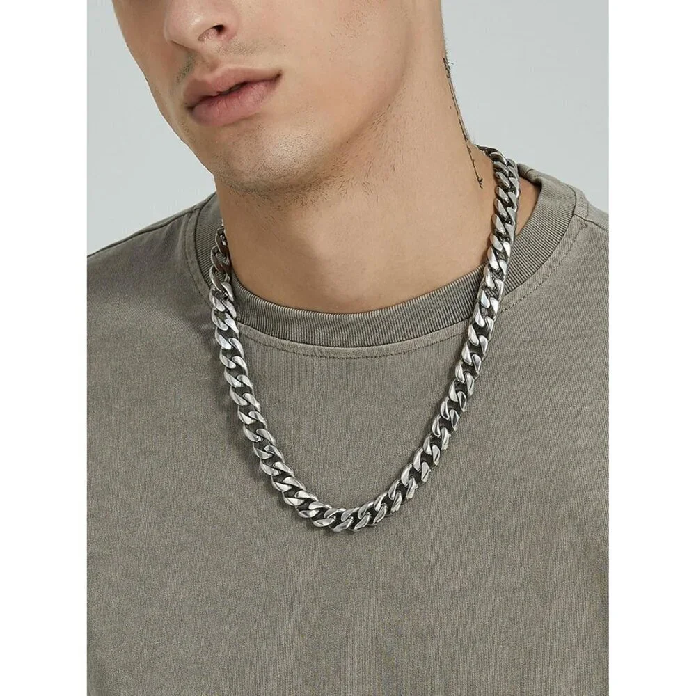 Miami Cuban Link Chain Necklace for Men Gold Plated 12mm-steel Stainless Steel